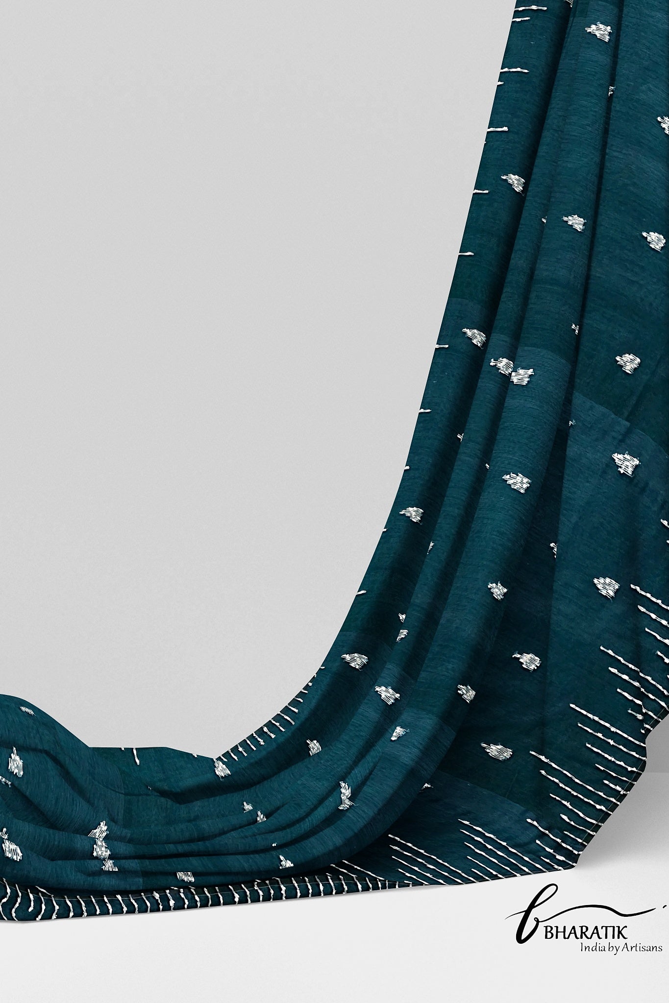 Silk Cotton Saree with Handloom work - Bottle Green