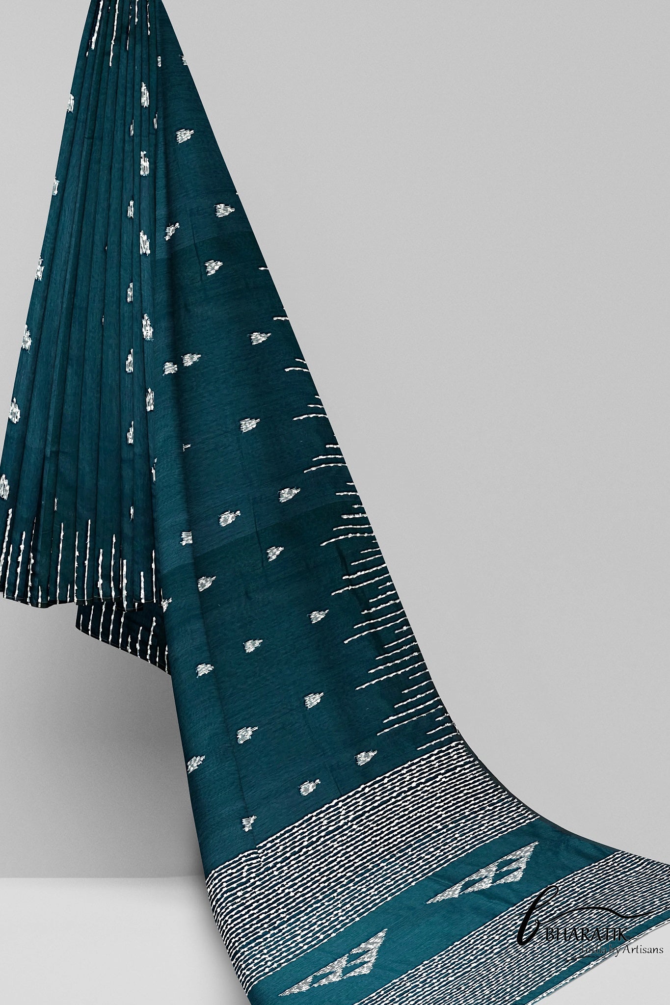Silk Cotton Saree with Handloom work - Bottle Green