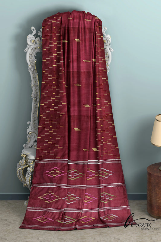 Silk Cotton Saree - Burgundy