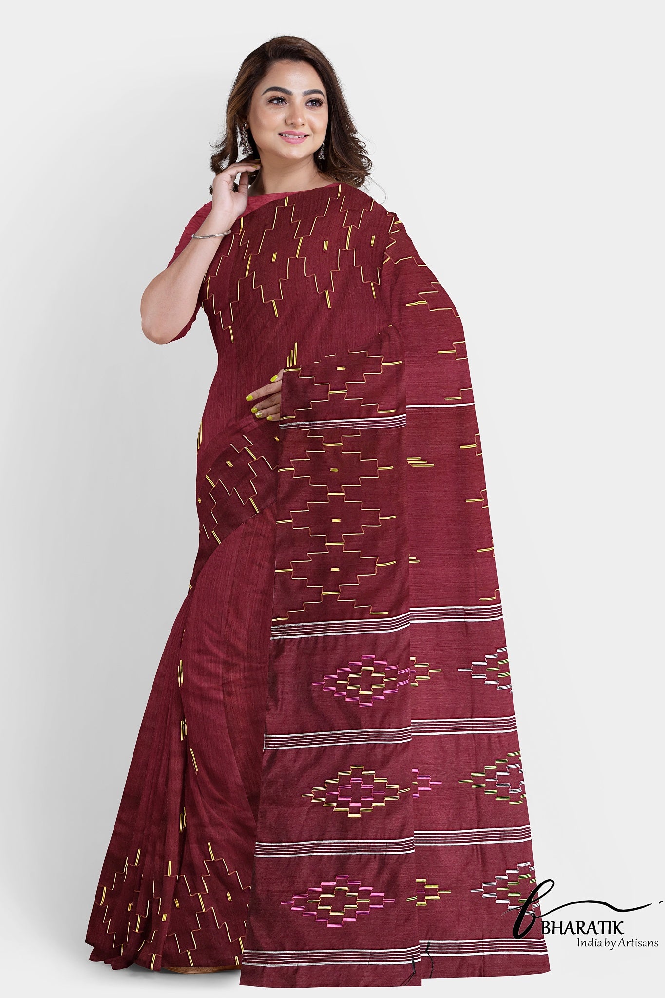 Silk Cotton Saree - Burgundy