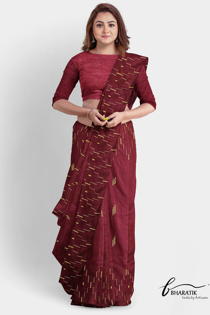 Silk Cotton Saree - Burgundy