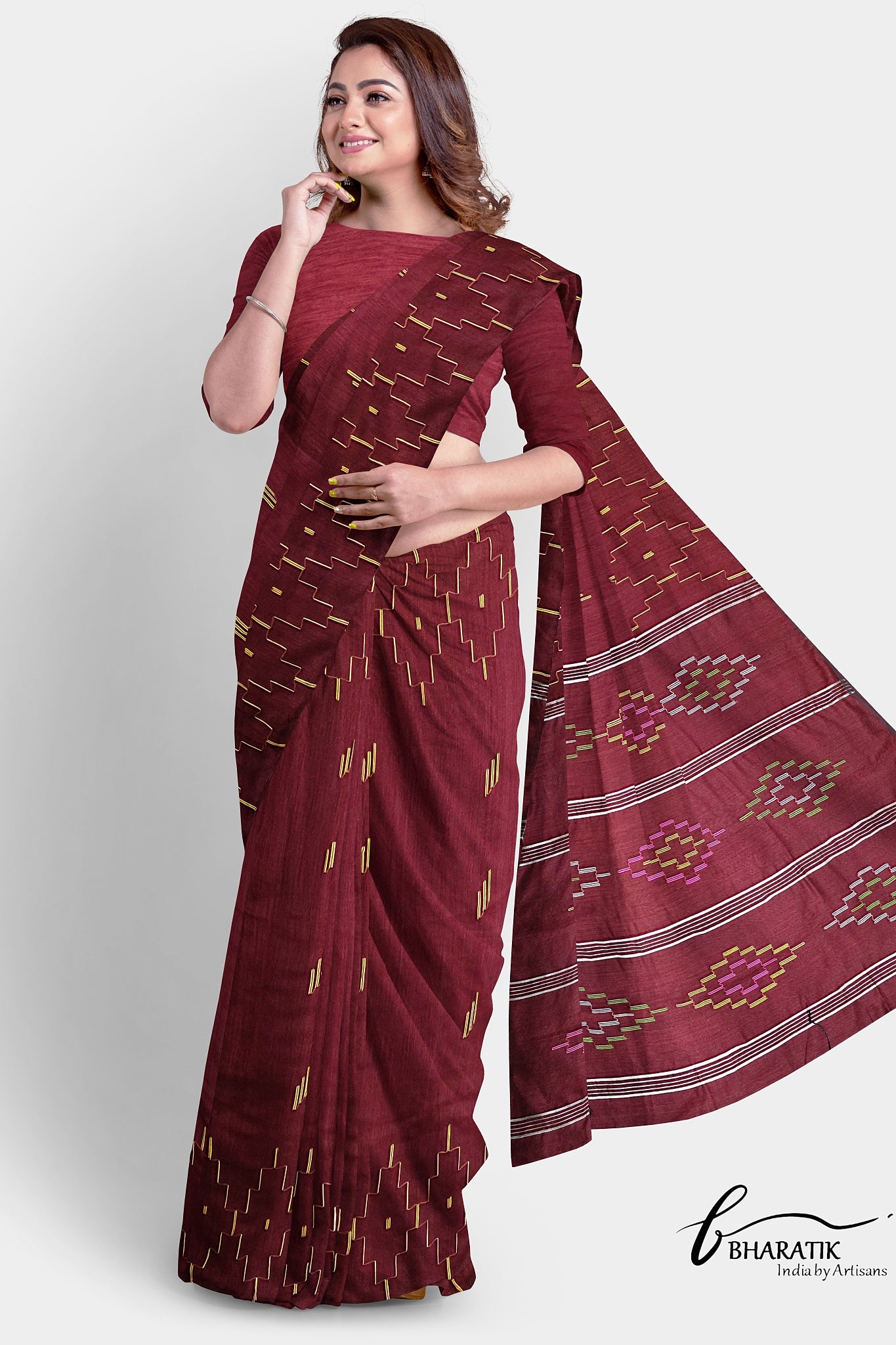 Silk Cotton Saree - Burgundy
