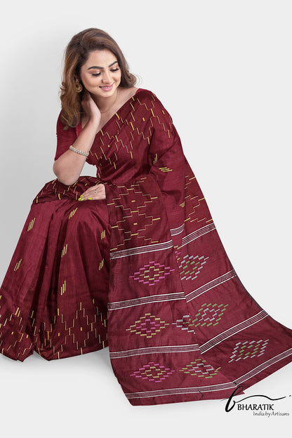 Silk Cotton Saree - Burgundy