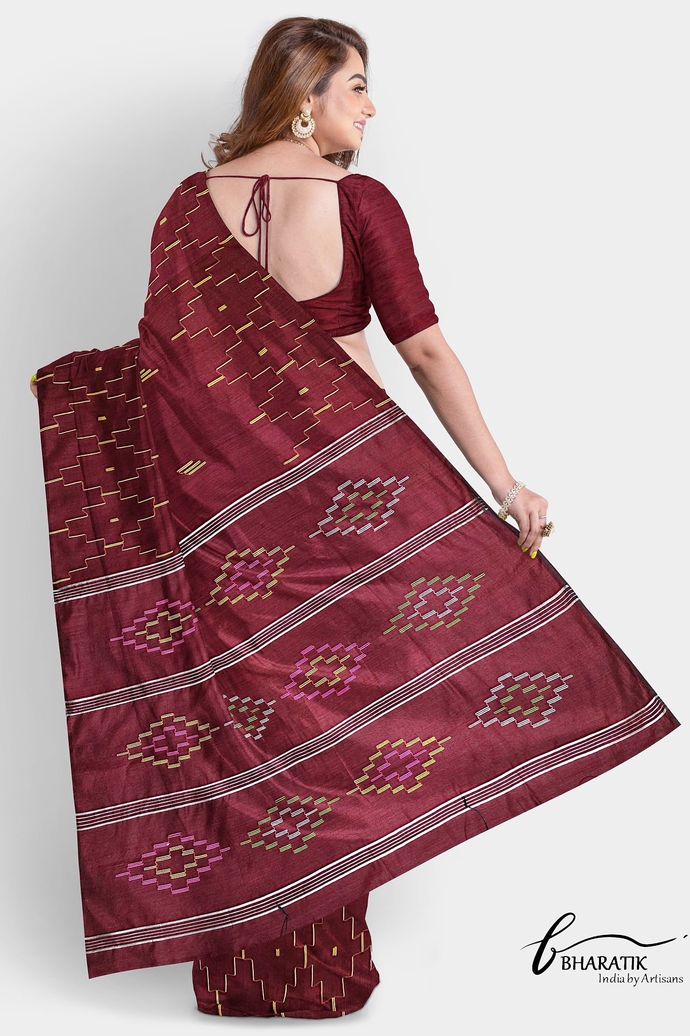 Silk Cotton Saree - Burgundy