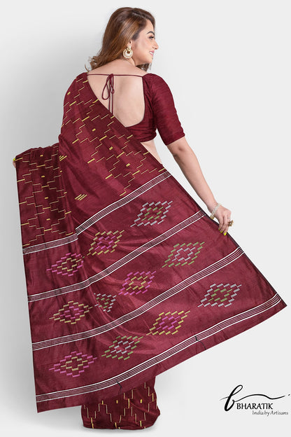 Silk Cotton Saree - Burgundy