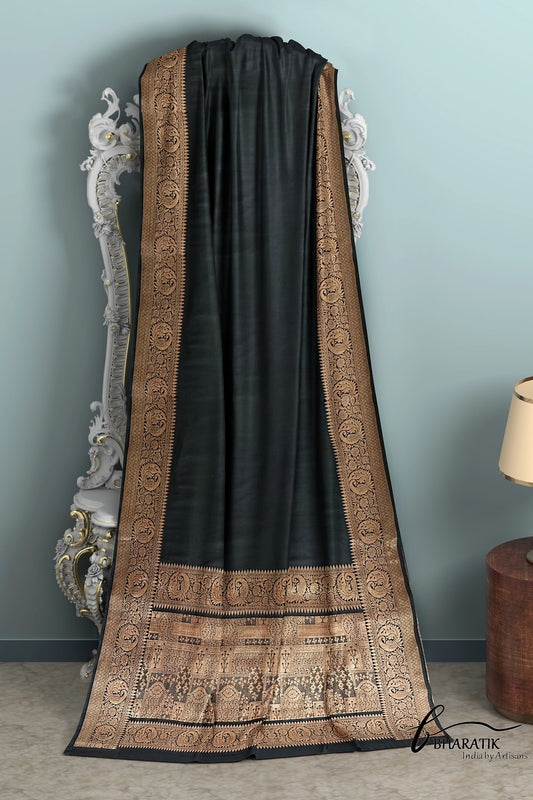 Silk Cotton Saree with Copper Embroidery - Black