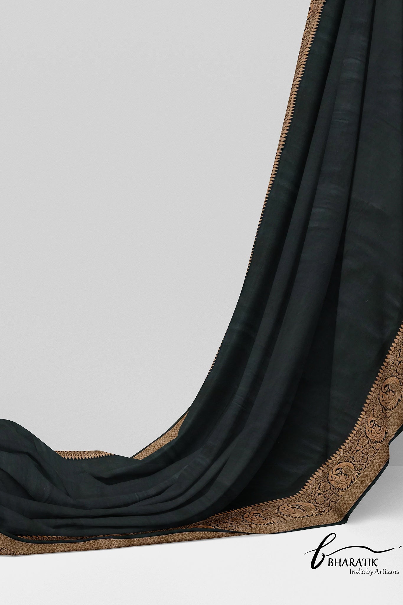 Silk Cotton Saree with Copper Embroidery - Black