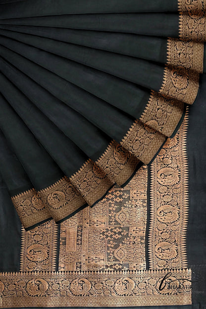 Silk Cotton Saree with Copper Embroidery - Black