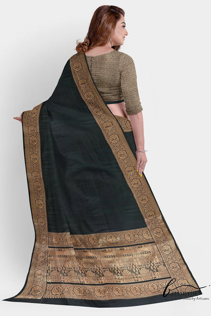 Silk Cotton Saree with Copper Embroidery - Black