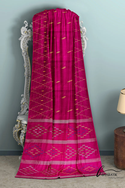 Silk Cotton Saree - Dark Pink