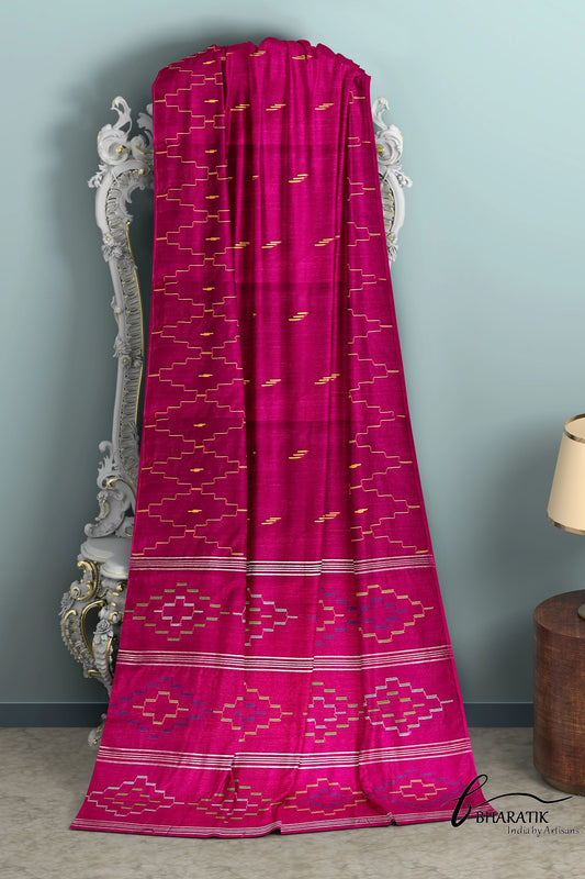 Silk Cotton Saree - Dark Pink