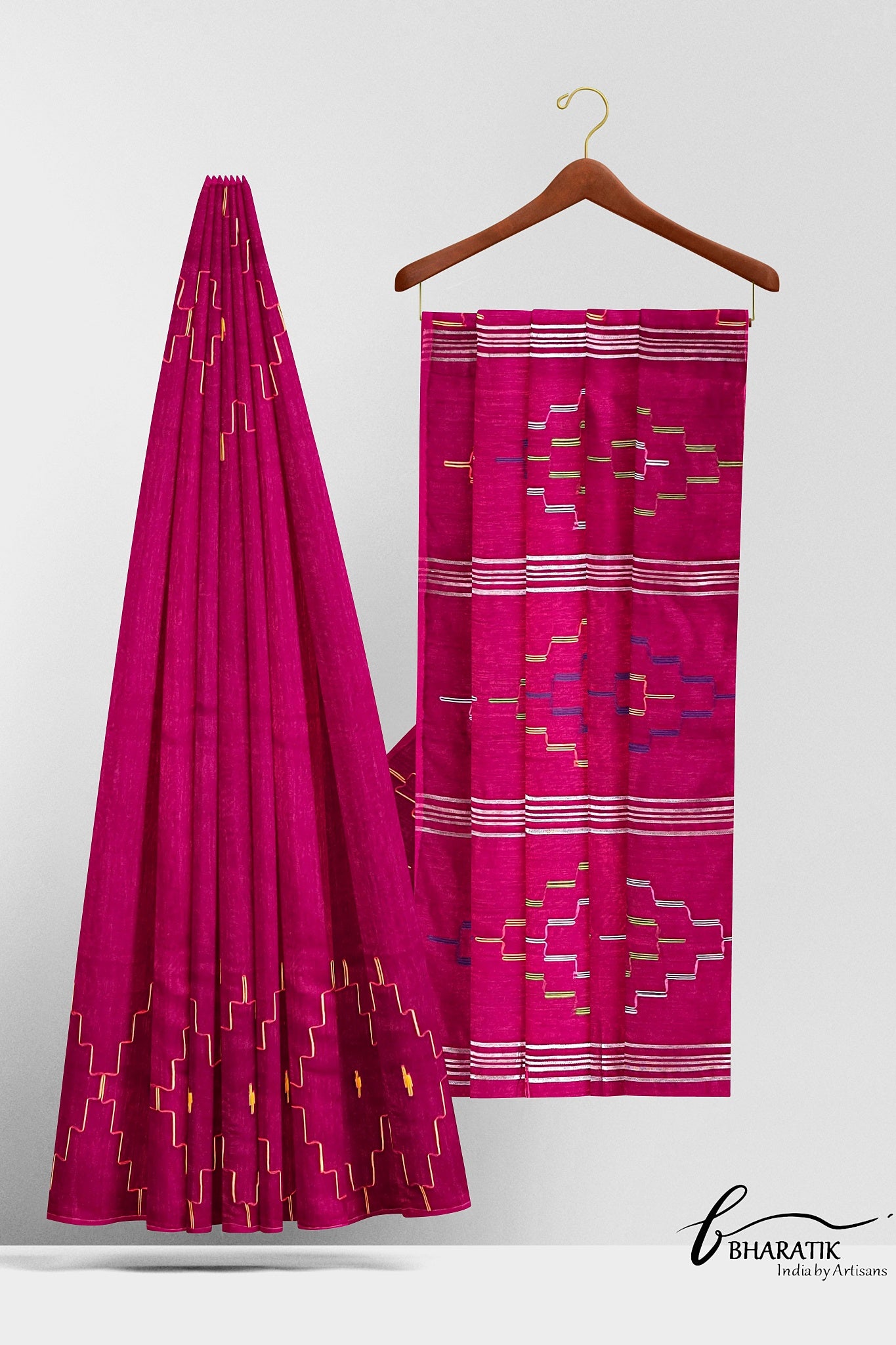 Silk Cotton Saree - Dark Pink