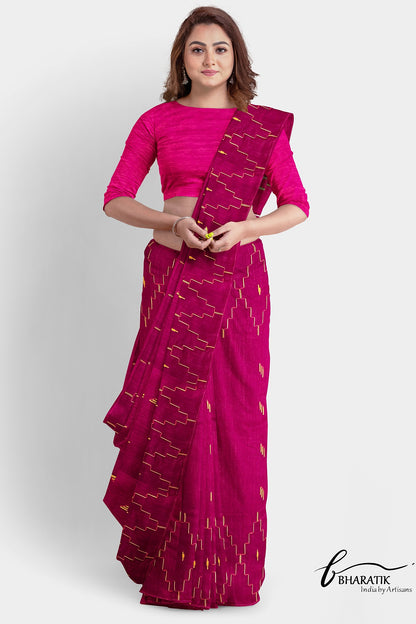 Silk Cotton Saree - Dark Pink