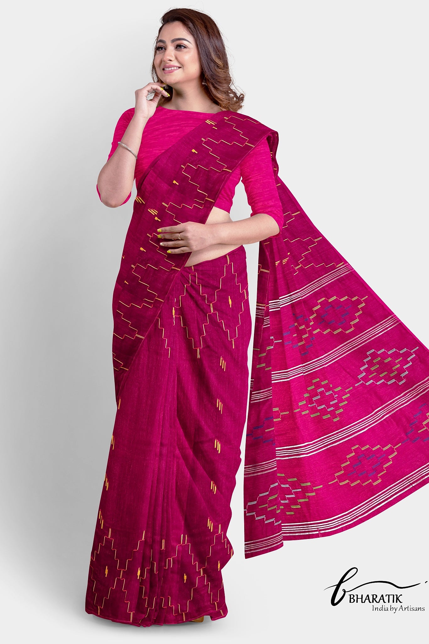 Silk Cotton Saree - Dark Pink