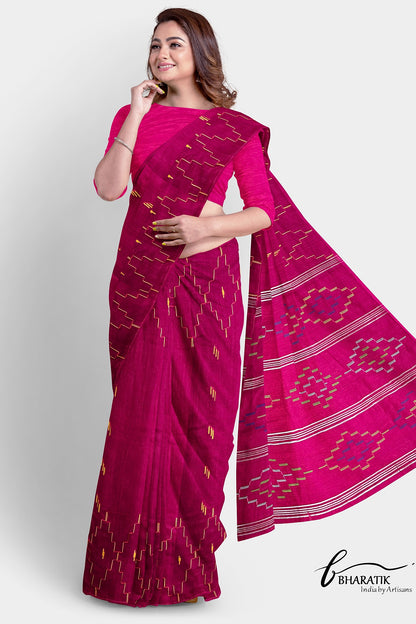 Silk Cotton Saree - Dark Pink