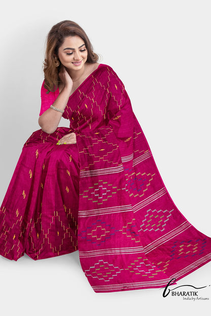Silk Cotton Saree - Dark Pink