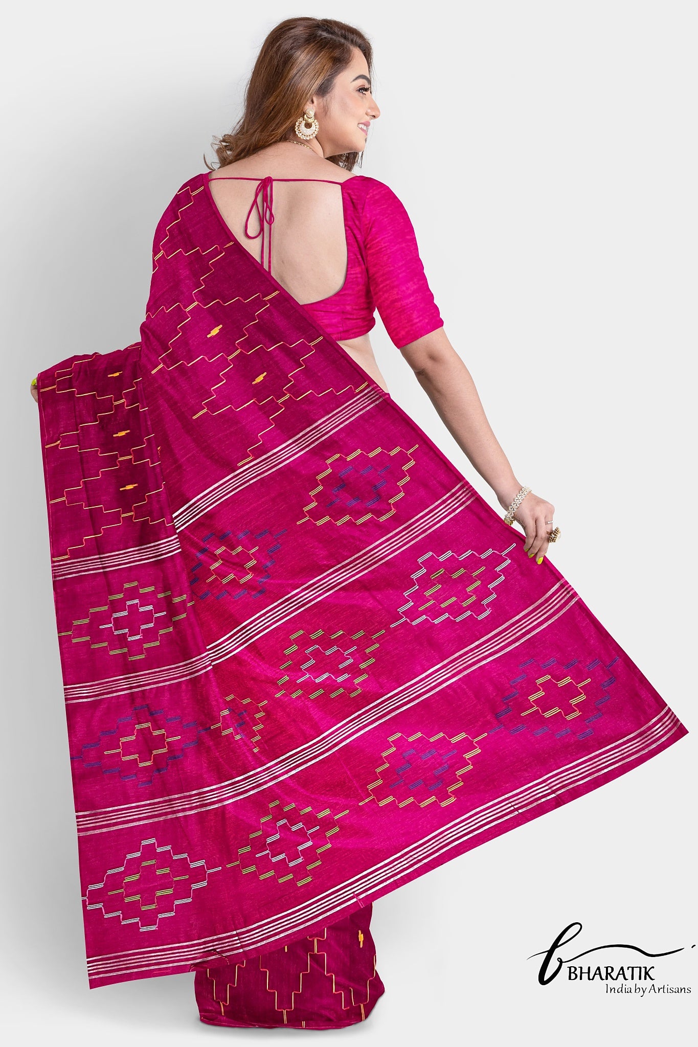 Silk Cotton Saree - Dark Pink
