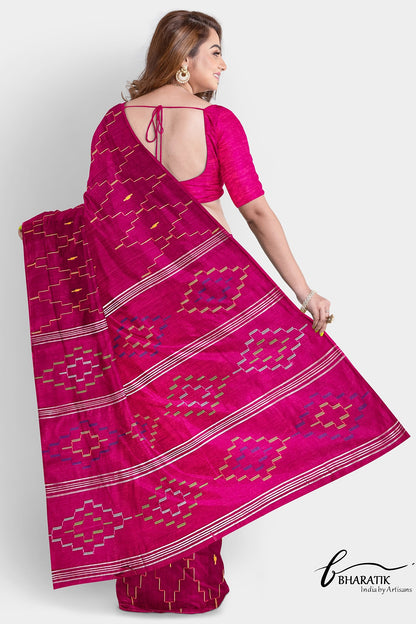 Silk Cotton Saree - Dark Pink