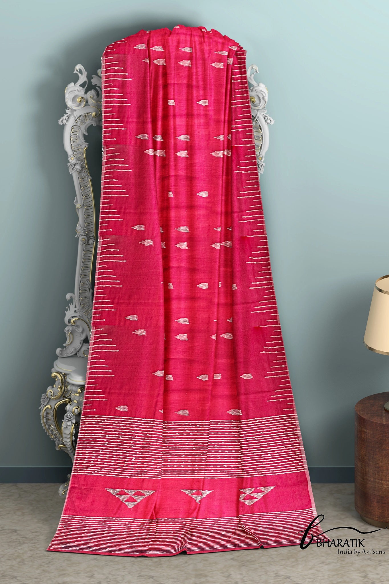 Silk Cotton Saree with Handloom work - Crimson