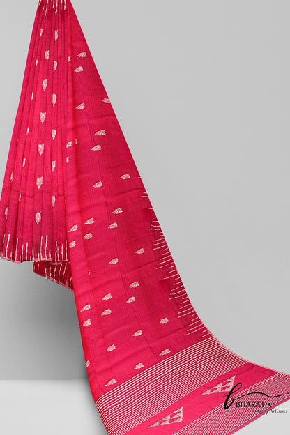 Silk Cotton Saree with Handloom work - Crimson