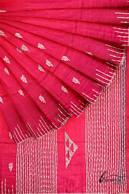 Silk Cotton Saree with Handloom work - Crimson