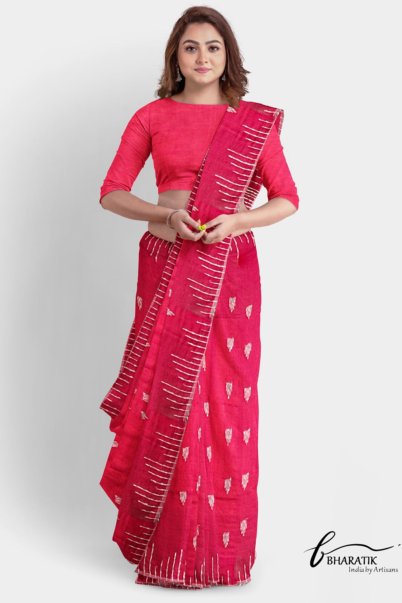 Silk Cotton Saree with Handloom work - Crimson