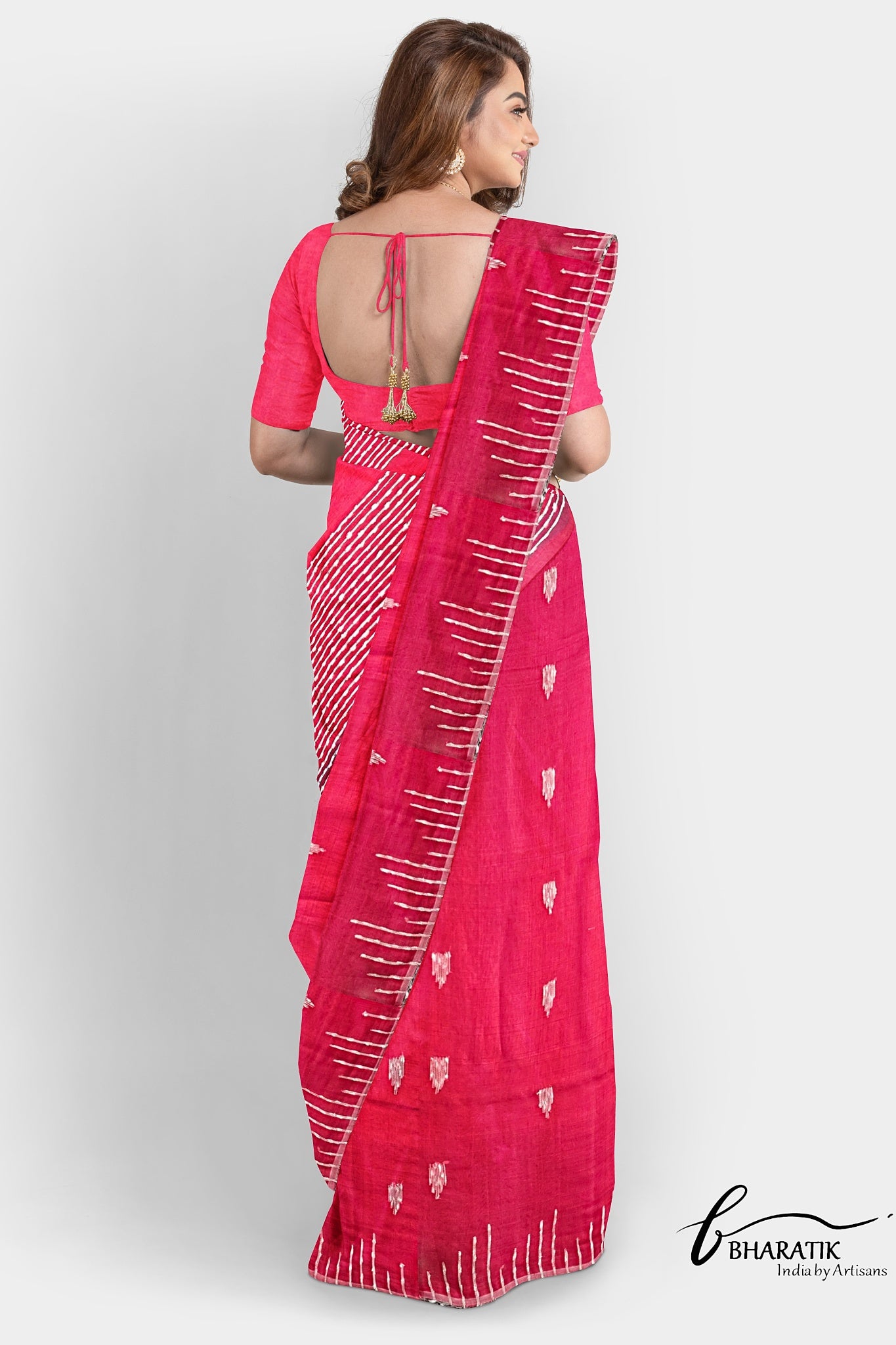 Silk Cotton Saree with Handloom work - Crimson