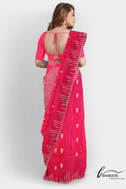 Silk Cotton Saree with Handloom work - Crimson