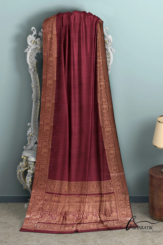 Silk Cotton Saree with Copper Embroidery - Maroon