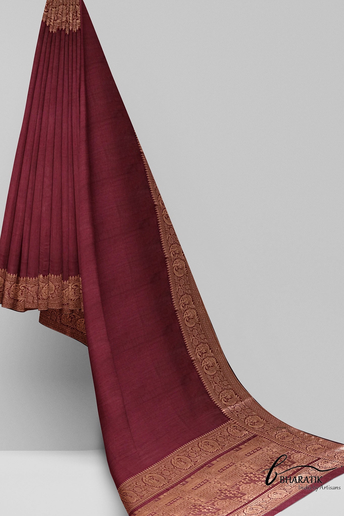 Silk Cotton Saree with Copper Embroidery - Maroon