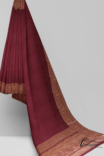 Silk Cotton Saree with Copper Embroidery - Maroon