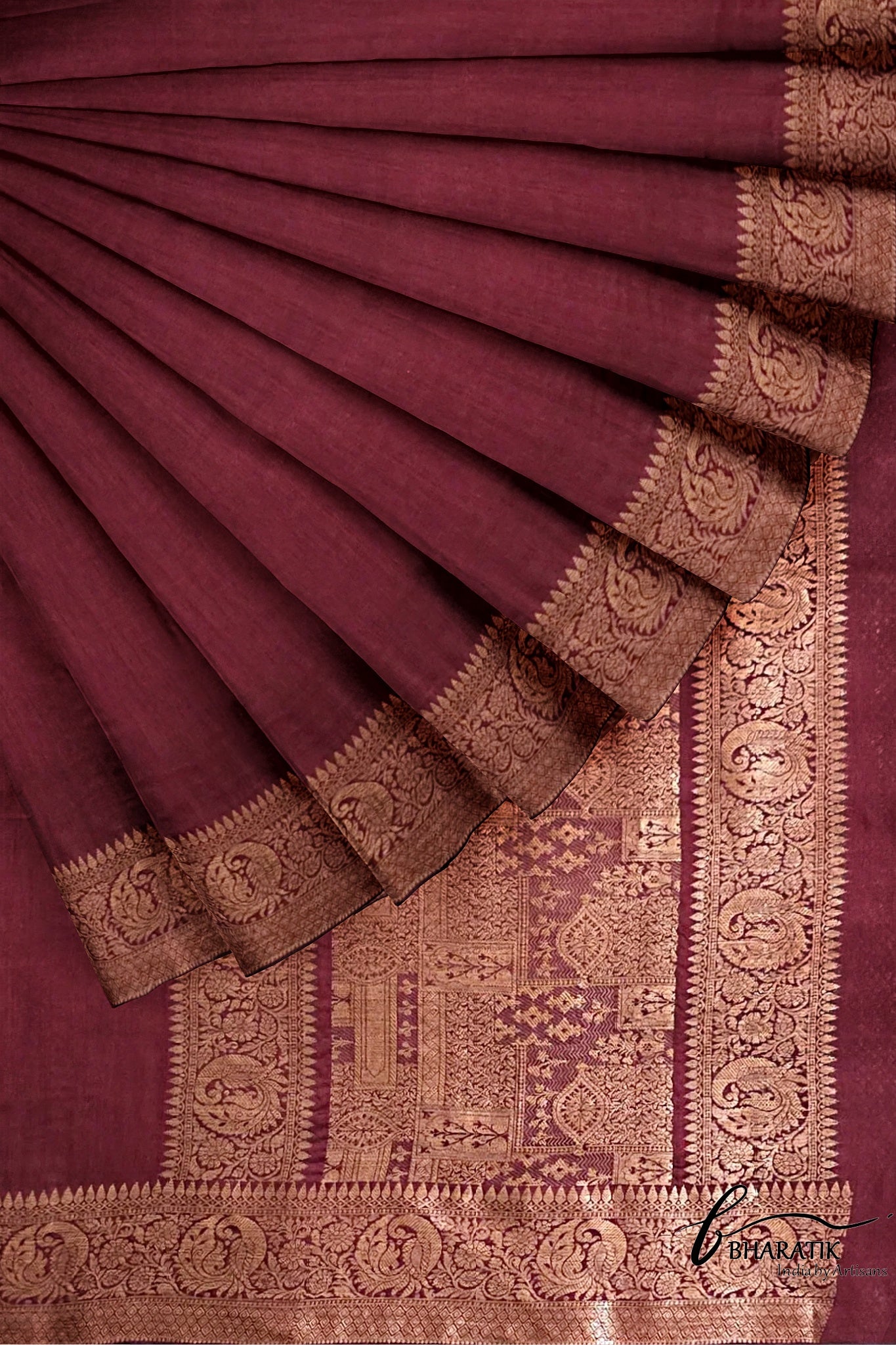 Silk Cotton Saree with Copper Embroidery - Maroon