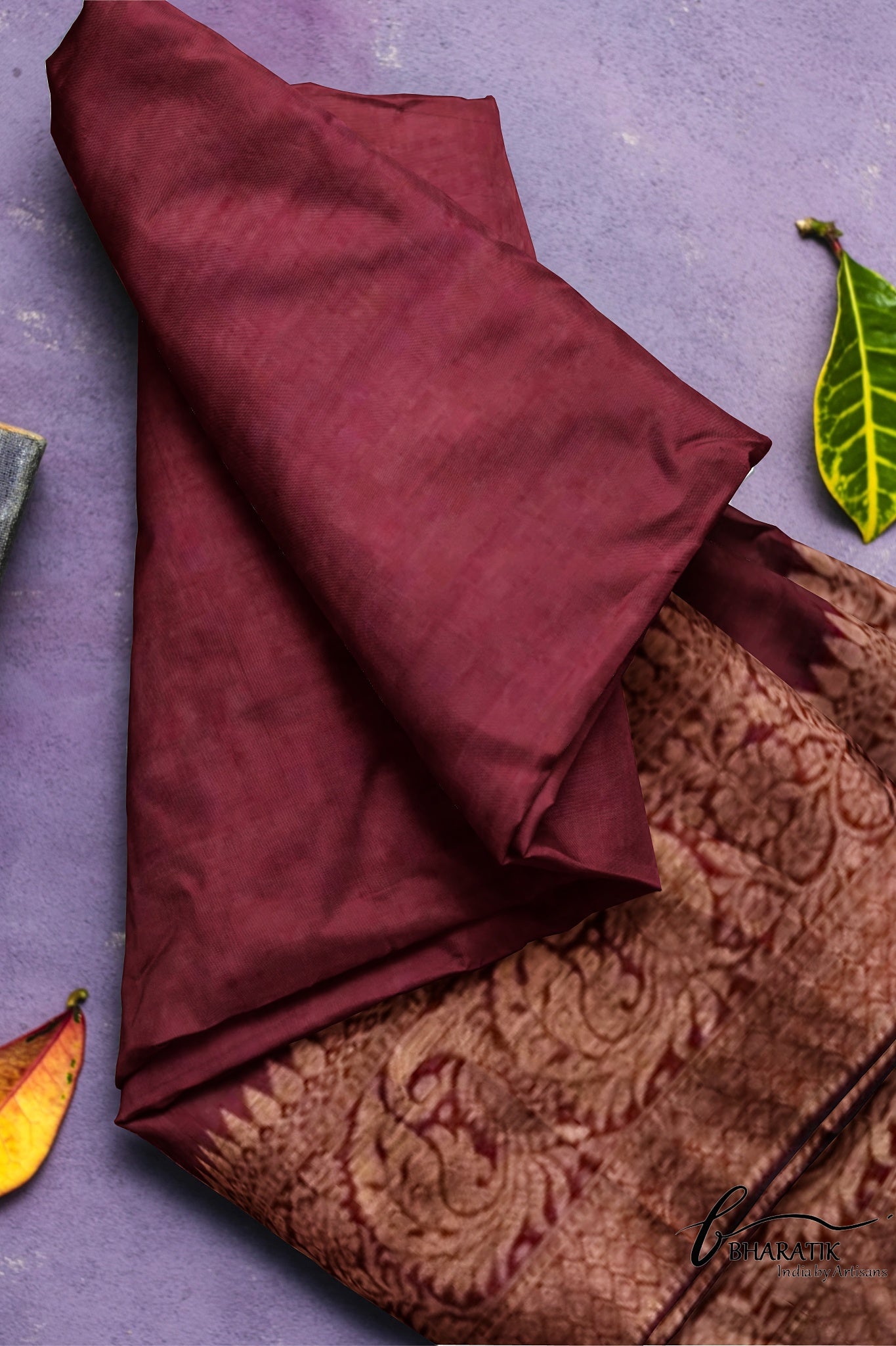 Silk Cotton Saree with Copper Embroidery - Maroon