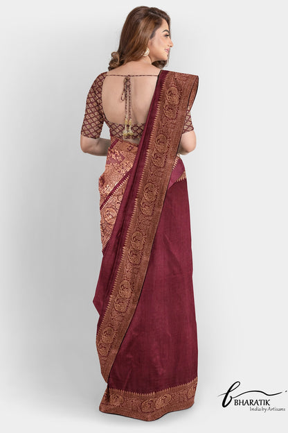 Silk Cotton Saree with Copper Embroidery - Maroon